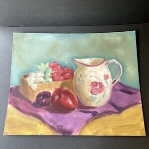 Original Still Life Painting Jug Fruit Apples Grapes
